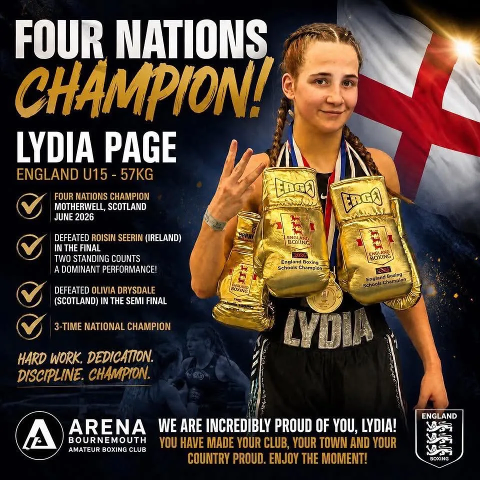 Arena boxer Lydia Page celebrating her Four Nations championship